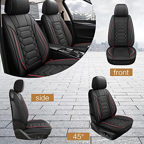 Haiyaotimes Leather Car Seat Covers Front Pair, Waterproof Faux Leather Seat Covers For Cars, Non-Slip Car Interior Covers Universal Fit For Most Cars Sedans Trucks Suvs, Black/Red #TOP3