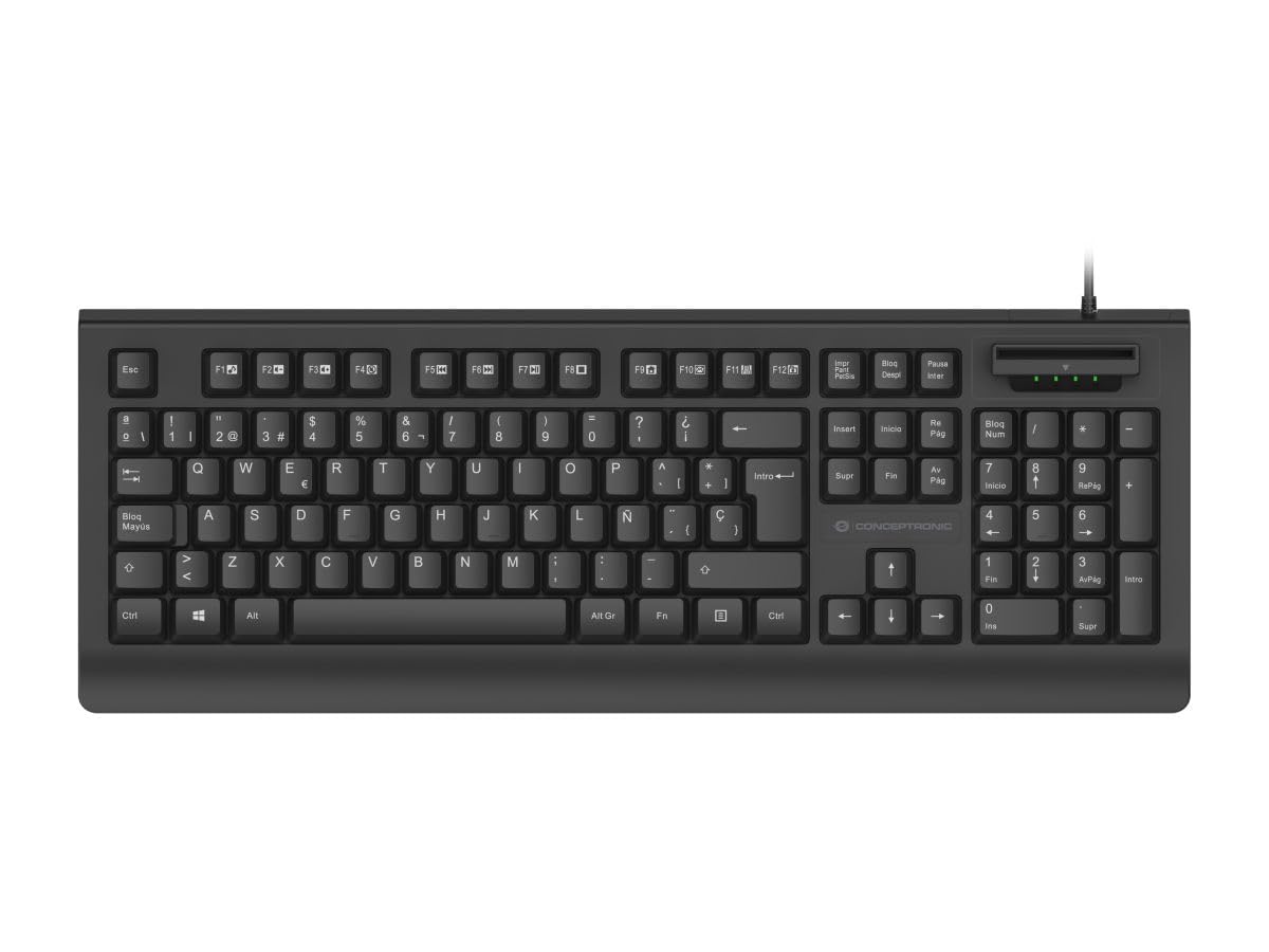 Conceptronic Teclado USB con lector de tarjetas de identificación inteligente, diseño de TI, color negro
