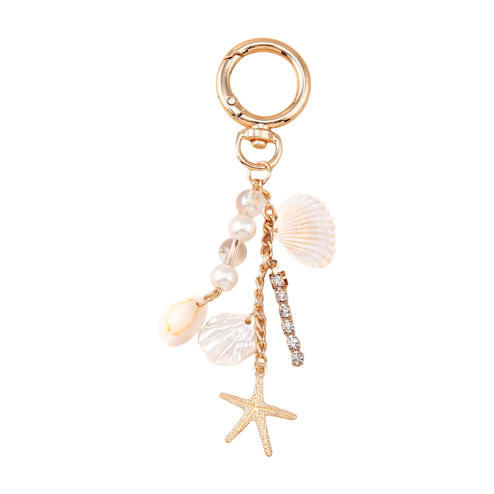 DIMITU Elegant Seashells Pearls Keychain For Women Stylish Beach Key Chain Accessory With Starfishes Seahorse Charm for Women