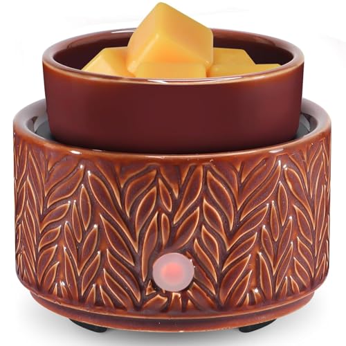 Ceramic Wax Melt Warmer, Fragrance Wax Warmer 4-in-1 Electric Candle Wax Melter and Wax Cubes for Home Office Bedroom Aromatherapy Essential Oil Burner is Birthday Gifts for Women Mom Girl(Dark Brown)