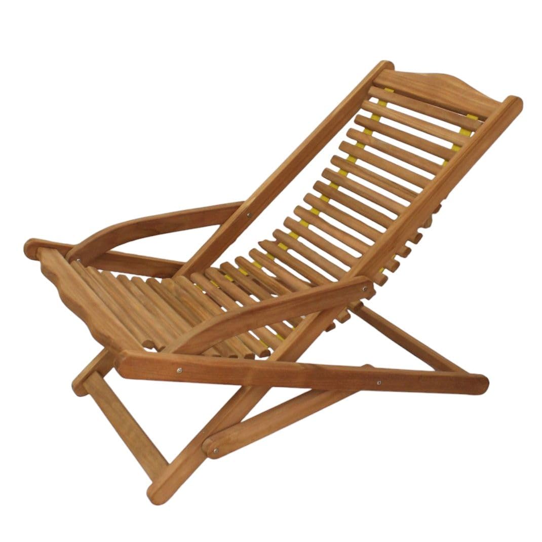 milani home - sdraio pieghevole in teak e corda con braccioli, seduta relax per giardino e terrazzo