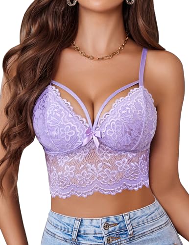 Image of Avidlove Lace Bralette for Women Lingerie Spaghetti Adjustable Strap Tank Camisole Crop Top