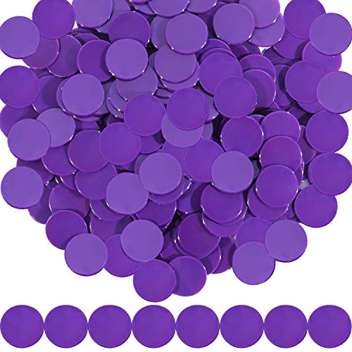 Coopay 300 Pieces Plastic Learning Counters Disks Bingo Chip Counting Discs Markers for Math Practice and Poker Chips Game Tokens,1 Inch (Purple Style 1)