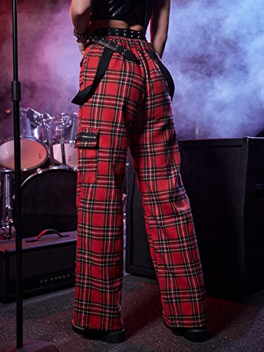 WDIRARA Women's Y2k Plaid Print Elastic Waist Fashion Straight Leg Pants Trousers2