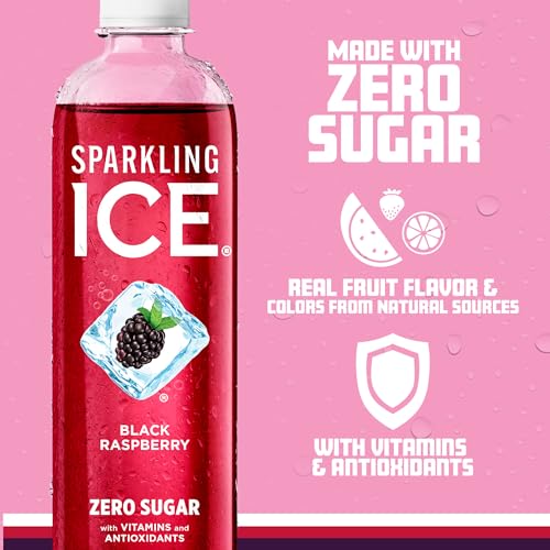 Image of Sparkling Ice, Black Raspberry Sparkling Water, Zero Sugar Flavored Water, with Antioxidants and Vitamins, 17 fl oz Bottle