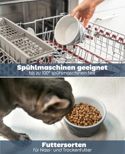 lionto Futternapf aus Keramik mit rutschfestem Silkonboden, 550 ml, Hundenapf aus robustem & geruchsneutralem Material, leicht zu reinigen, ergonomisches Design, Wassernapf für Hunde&Katzen, grau