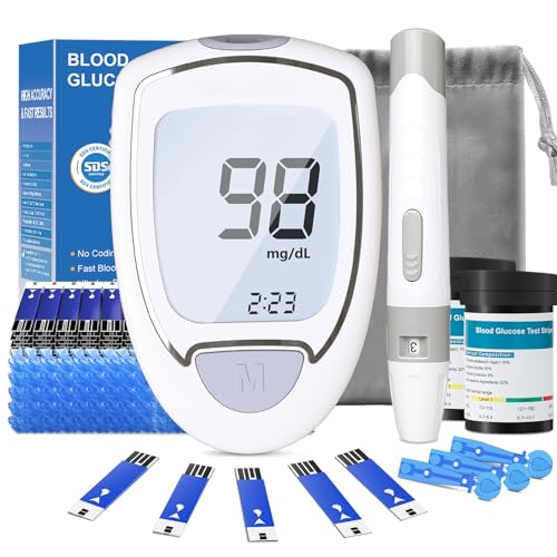 Glucose Monitor Kit, Blood Sugar Monitor with 100 Test Strips & 100 Lancets for Diabetes Testing, High Accuracy Blood Glucose Meter with Auto Eject, No Coding & Large LCD for Seniors, Glucometer Diabetes Testing Kit for Travel & Home Use