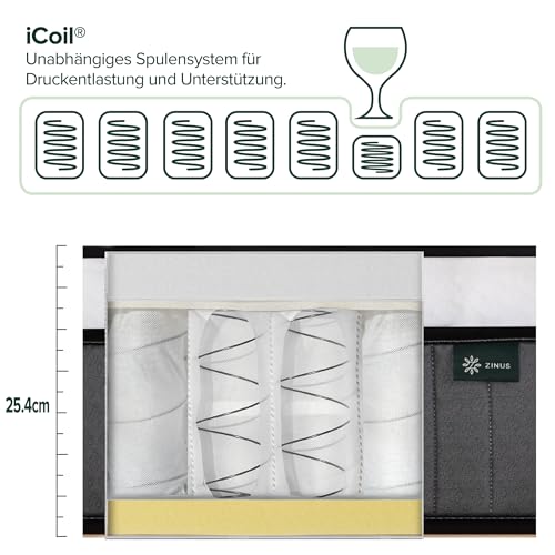 Zinus Hybrid Taschenfederkernmatratze 140x200 cm - Härtegrad H2/H3 - Höhe 25 cm - Kühlende Ergonomische Memory Foam Matratze - Oeko-TEX Zertifiziert - Produziert nach Deutschem Qualitätsstandard