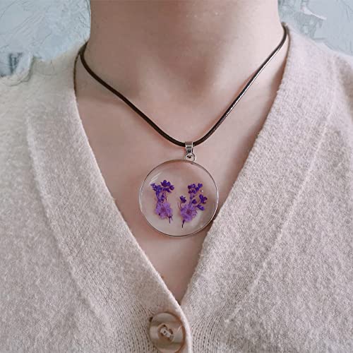 Ptgmh Pressed Flower Necklace With Real Dried Flower Sample Resin Jewelry Flower Jewelry Round Resin Pendant Flower Necklace For Women Girls (Purple) #TOP3