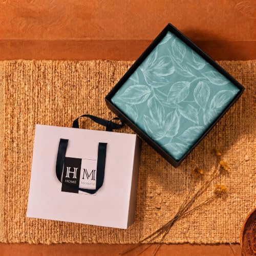 Image of HOMEMONDE 210 TC Cotton Fitted Bedsheet for Super King Size Bed 84 x 78 Inch, Aqua Blue Floral Print with All Around Elastic, 2 Pillow Covers & Premium Gift Box Included