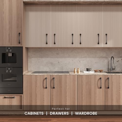 Image of LAPO 6 Inch Cabinet Handles for Home Furniture Use, Suitable for Kitchen Cabinets and Cupboard Doors, Strong Grip Design, Easy Screw Installation, Hole to Hole Size 13.2 cm (Black, Pack of 2)