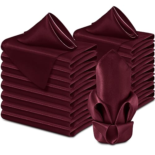 Aormenzy Lot de 60 serviettes de table en satin doux pour mariage, banquet, décoration de fête Bordeaux 43,2 x 43,2 cm