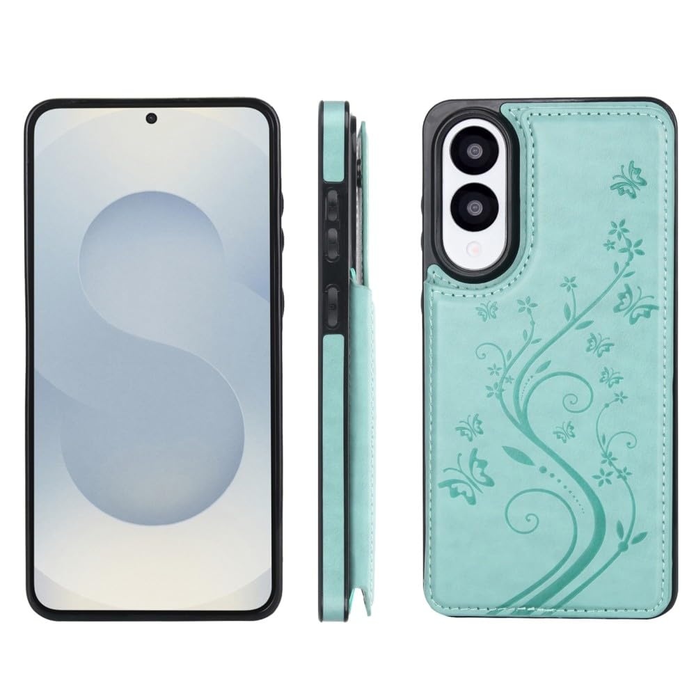 Étui compatible avec Samsung Galaxy S23 FE 5G (couleur : vert menthe) portefeuille en cuir à rabat arrière en silicone
