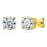 JIANGXIN 4mm 0.3ct D Color VVS1 Moissanite with Certification 925 Sterling Silver 18K Gold Plated Stud Earrings