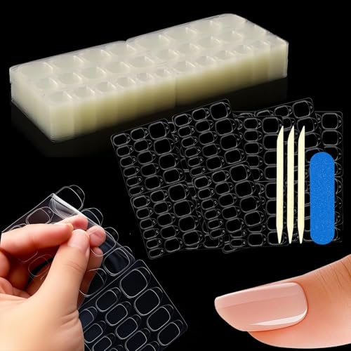 Image of COSTICA Nail Adhesive Tabs, Clear Ultra-Thin Double-Sided Press on Nail Stickers, 12 Sizes Waterproof, 20 Sheets with 3 Orange Sticks and Mini Filler (480 Pcs)