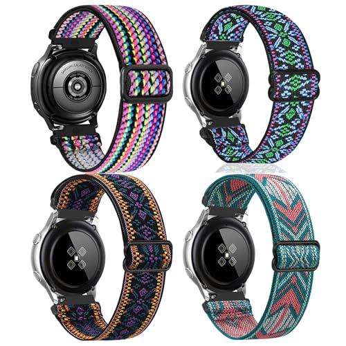 HUYIIO 4 Pack Adjustable Straps Compatible with Samsung Galaxy Watch 6/5/4, Soft Breathable Nylon Sport Band for Women Men