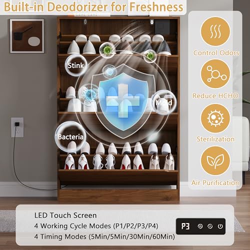 Image of BORNOON Shoe Cabinet with Odor Control and Back Panels, Deodorizing Slim 3-Flip Shoe Storage Cabinet for Entryway, Freestanding Hidden Shoe Rack Organizer for Entrance, Hallway, Bedroom