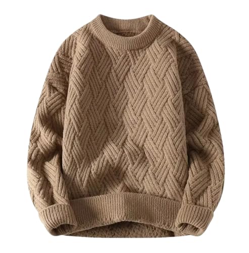 Men's Solid Color Long-Sleeved O-Neck Loose Casual Slightly Elastic Stitching Sweater