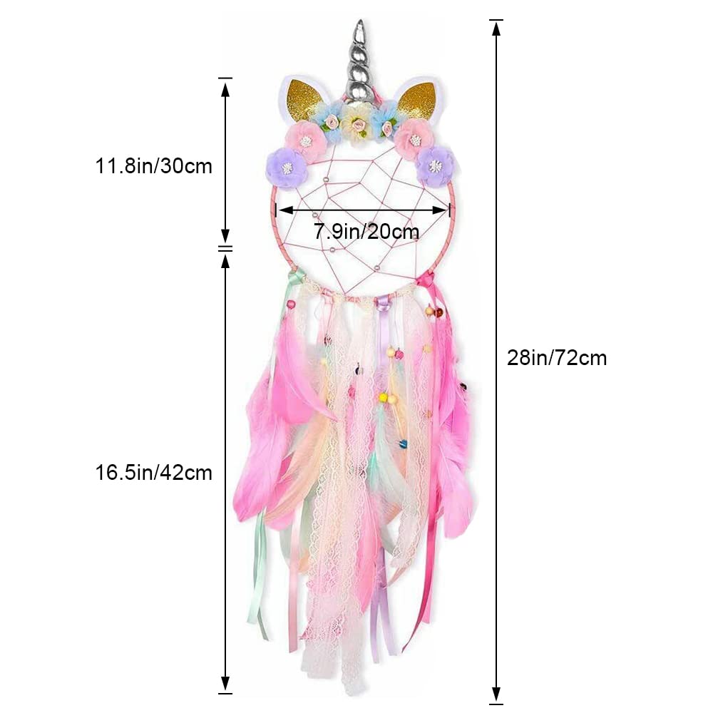 Dream Catcher LED jednorożec, dekoracja do pokoju dziewczęcego, świecący ręcznie łapacz snów, stalówka czeska gobelin do domu, pokoje ścienne, wiszące dekoracje ślubne (Dreamcatcher-1)