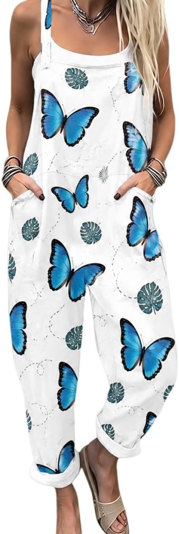 Morbuy Dungarees for Women uk, Summer White Bib Suspender Casual Wide Leg Ladies Overalls, Womens Jumpsuits with Pockets, Garden Overalls Lounge Clothing Beach Travel