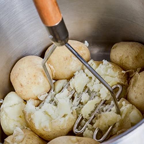 Tezzorio 24 Inch Chrome Plated Square-Faced Potato Masher With Wooden Handle thumb #1