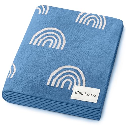 Image of Bleu La La Baby Receiving Blanket Boys 100% Cotton Buttery Soft Cozy Receiving Swaddle Crib Stroller Blanket for Shower Gift Registry for Newborns, Infants, Toddlers (Rainbow - Blue)