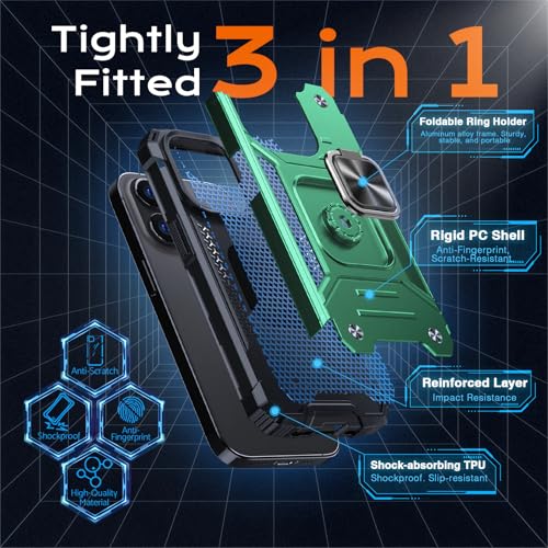 Image of Anqrp Heavy Duty Case for iPhone 13 Pro Case with Enhanced Ring Holder Grip Stand, Military Grade Shockproof Rugged Drop Protective Silicone Hard Slim iPhone 13 Pro Phone Case Cover,Forest Green