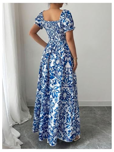 Image of Floerns Women's Floral Short Puff Sleeve Milkmaid Dress Boho A Line Long Dresses