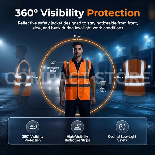 Image of Safety Jacket for Men and Women | Reflective High Visibility | Ideal Unisex Safety Jacket for Construction & Road Safety | Used in Airport, Construction, Traffic- Orange