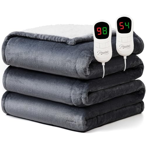 Homemate Electric Heated Blanket Queen Size - 84'x90' Heating Blanket Queen Size Dual Control 1/2/4/6/8 Hours Auto-Off 10 Heat Level Over-Heat Protection Flannel Sherpa ETL Certification