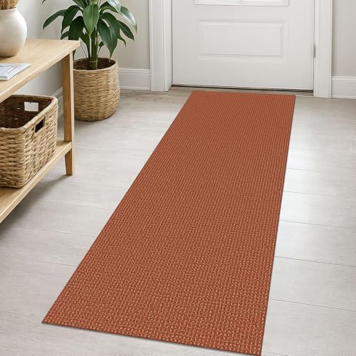 EARTHALL Woven Runner Rug 2x5 Ft Washable Runners for Hallways Cotton Non Slip Rubber Backed Kitchen Runner Braided Indoor Floor Carpet for Entryway, Hallway, Kitchen, Bedroom, Rustic Orange/Tan