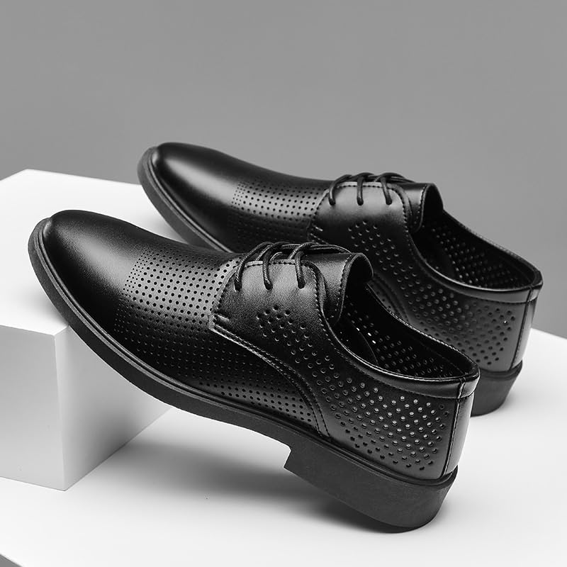 Mens Dress Oxford Lace-up Hollow Breathable Comfort Orthopedic Waterproof Leather Casual Business Non Slip Dress3