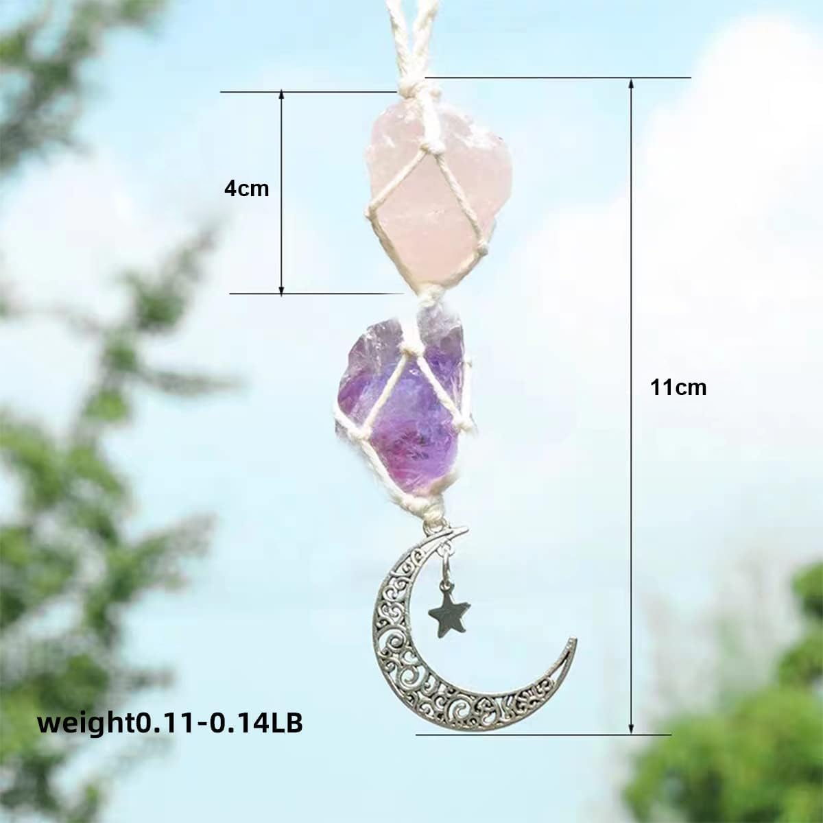 JNNJ Ornamento Cristallo per Auto, Ciondolo per Specchietti Retrovisori, Accessori in Pietra (Rosa/Viola)
