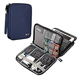 BUBM Electronic Accessories Organizer, Double Layer Travel Gadget Bag for Cables, Power Bank, Earphone, USB Flash Drive, Plug and More, Perfect Size Fits for iPad Mini (Medium, Dark Blue)
