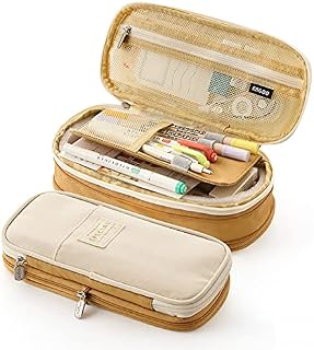 Coolzon Expandable Pencil Case, Large Capacity Pencil Cases Pen Bag Pouch Holder School Stationery Organizer Makeup Cosmetic Bag for Girls Boys Teenagers Students Adults, Ginger