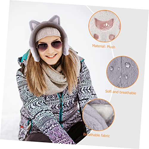NOLITOY 2pcs Creative Cat Ear Earmuffs for Women Plush Ear Warmers with Unique Cat Design Soft and Comfortable for Winter Use Gray and Beige4