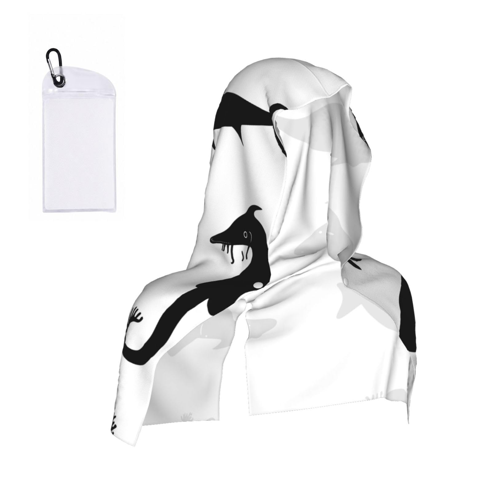 CNTDBU Black and White Fish Cooling Towel Hooded-Instant Chill Neck Cover for Sports, UV Cooling Rag for Running Gym