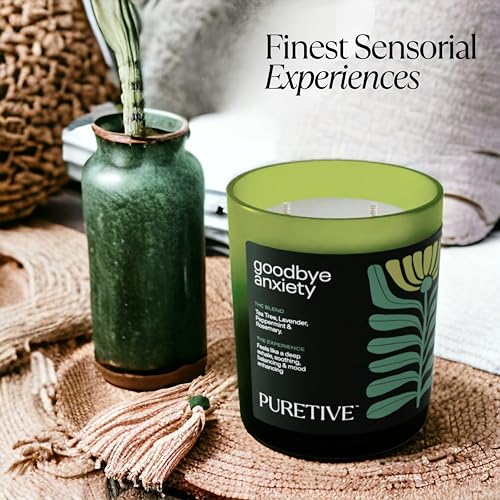 Image of Puretive Goodbye Anxiety Scented Candle - Rosemary Lavender Blend, 100% Soy Wax | 35-Hour Burn Time, 2 Wick Candle for Anxiety Relief & Relaxation