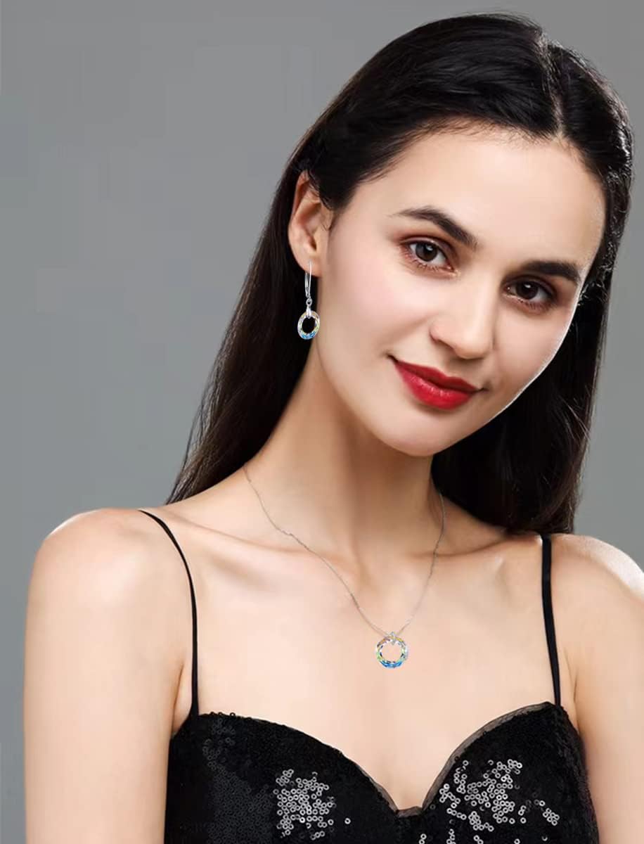 Hermosa 925 Sterling Silver Necklace for Women Circle Crystal Pendant Necklace with Austria Crystal Jewelry Gift for Mom Gifts - Image 6