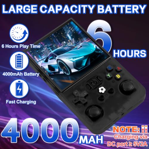 Image of R36MAX Video Game Console - 4.0-Inch Screen, Support 18000+Classic Games,64G TF Card,Portable Console with Open Source System,4000mAh Battery,Birthday Gift for Adult or Partner (Black)