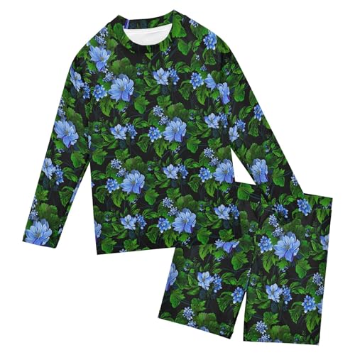 Blue Flowers Leaves Toddlers and Baby Boys' Swimsuit Trunk and Rashguard Set B0404801