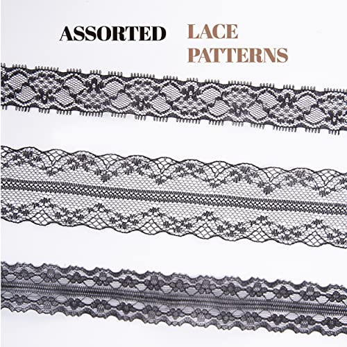 Vitalizart Black Lace Ribbon 15 Yards Crochet Lace Trim 3 Rolls Floral Eyelet Sewing Lace Fabric With Wood Spool For Wedding Invitations Bridal Shower Decorations Gift Wrapping Crafts #TOP2