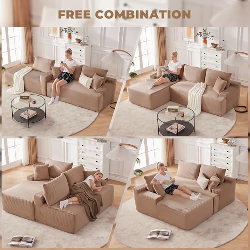 Image of Mangodan Cloud Sectional Couch, Boneless Sofa for Living Room, Modular Sectional Sofa with Deep Seat, Fluffy Comfy Couch with L-Shaped Chaise, No Assembly Required, Camel