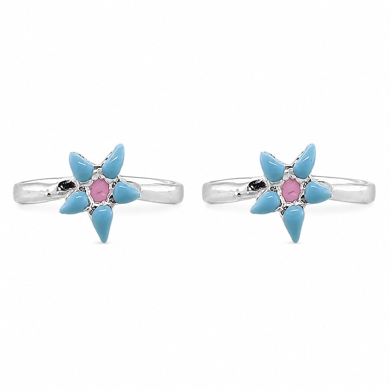 sahiba gems 925 Sterling Silver Adjustable Toe Rings for Women | Pink Flower Design Open Band Bichiya | Pair of 2 | Lightweight & Skin Friendly-picture-3