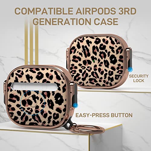 Image of Maxjoy for AirPods 3 Case with Lock, Cute AirPod 3 Case Lock Protective Hard AirPod 3rd Generation Cover for Women Men with Keychain for AirPods 3rd Generation Cover 2021, Leopard