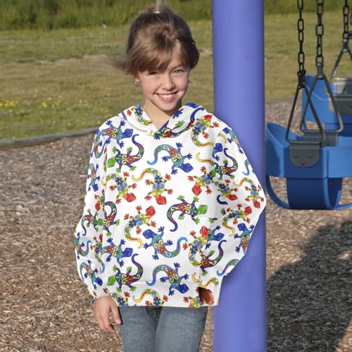 Floral Talavera Ceramic Chameleon Lizard Youth Hoodie Sweatshirt4