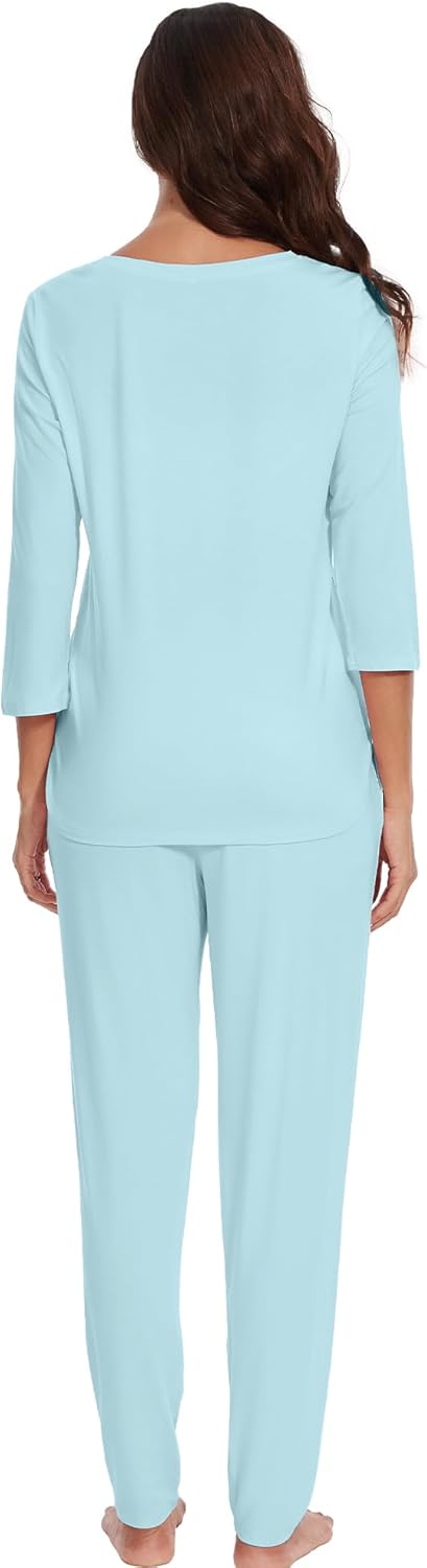 WiWi Viscose from Bamboo Womens Cute Pajamas Set 3/4 Sleeve V-neck Sets Moisture Pjs S-XXL