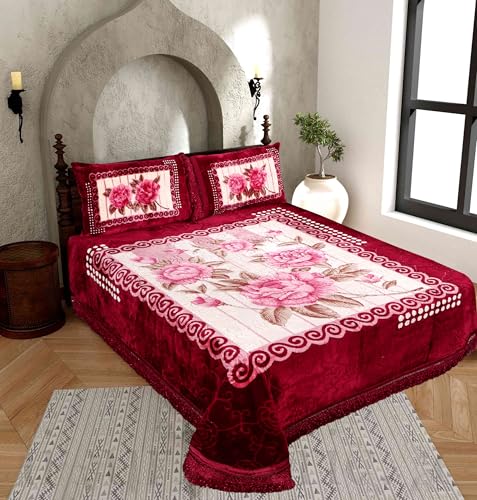 Image of Petals Dreams Bridal Bedsheet Set with 2 Pillow Covers for Wedding, King Size Double Bed (Rose Elegance)