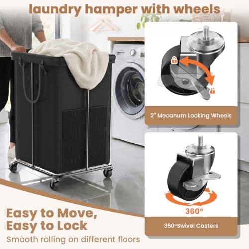 Image of 150L Large Laundry Basket with Wheels, Rolling Laundry Hamper with Removable Laundry Bag & Metal Frame, Oxford Fabric Dirty Clothes Hampers for Bedroom, Laundry Room, Bathroom, Dorm(Black)