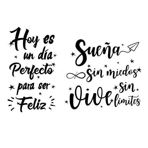 2pcs Pegatinas Pared Vinilos Frases Letras Motivadoras Español Stickers Adhesivos Negro Decoración Habitación Dormitorio Salón Ventana